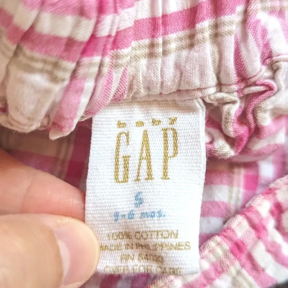 Vtg Baby Gap Pinafore Dress Girls Sz 3-6m Pink Seersucker Plaid Summer 90s